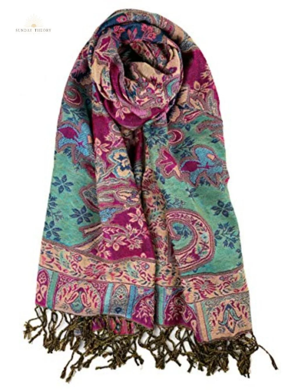 Pashmina Shawl Wrap with Fringes Ethnic Paisley Pattern for Women